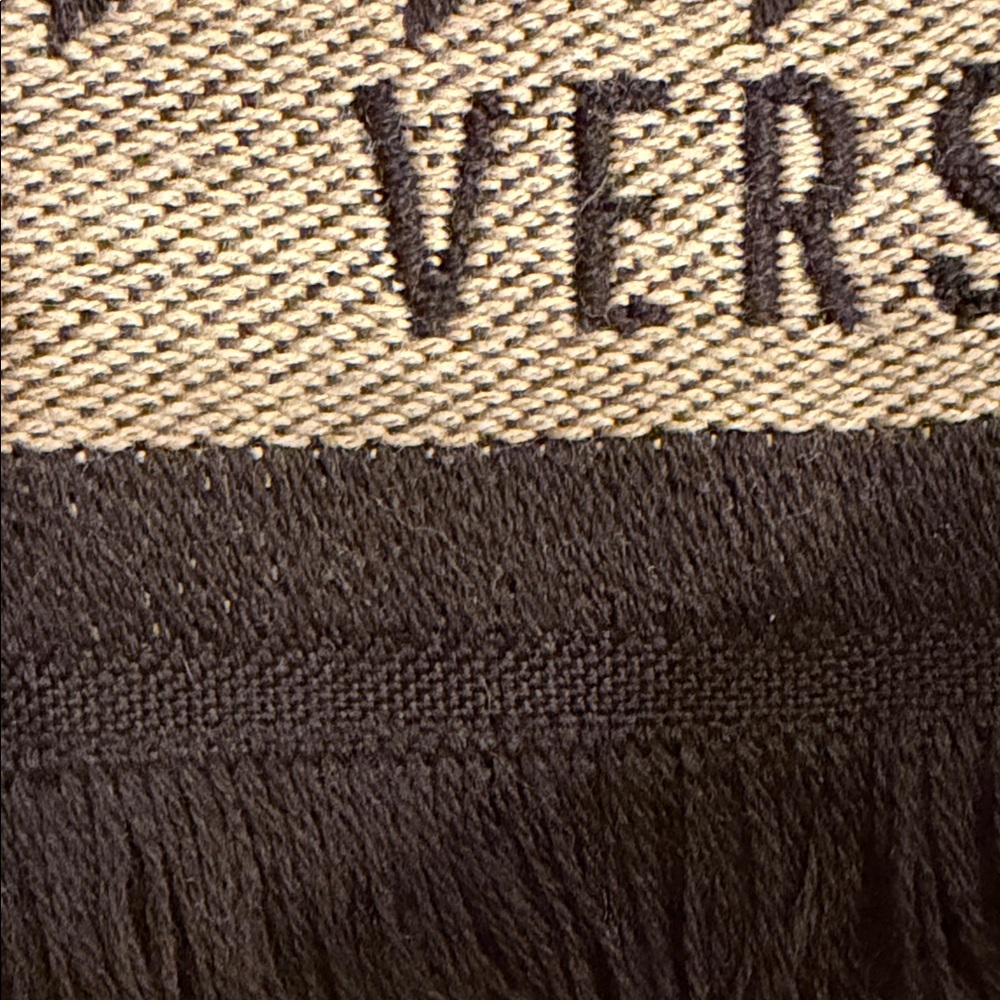 Versace Dark Brown and Tan Houndstooth Wool Scarf - Picture 8 of 10
